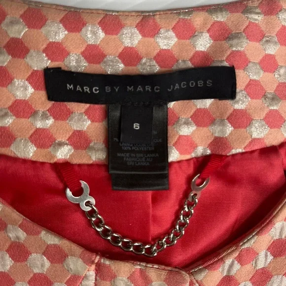 Marc by Marc Jacobs Womens Coral Hexagon Cotton Silk Pink/ Peach Blazer Sz 6 - Picture 2 of 11